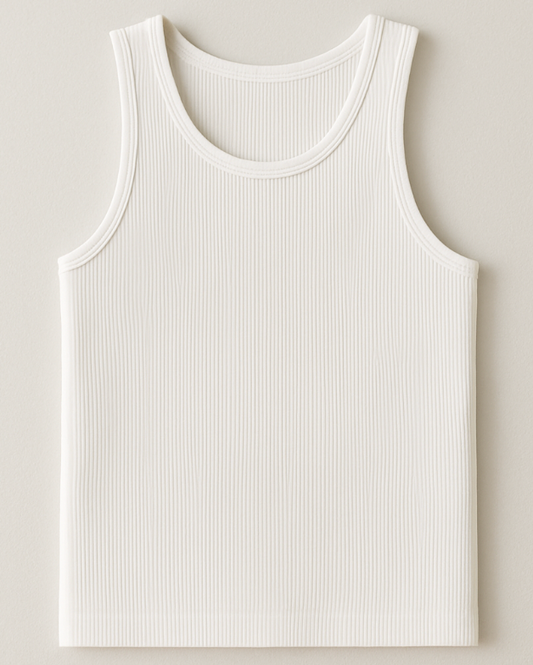 White ribbed tank top on a light gray background