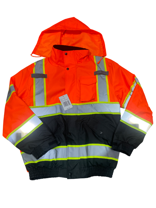 Neon Hi-Vis Reflective Safety Hooded Waterproof Jacket