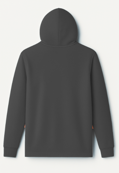 black hoodie on a light gray background