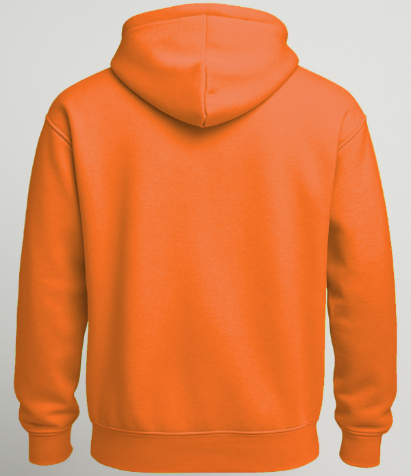 Orange hoodie shown from the back on a light gray background