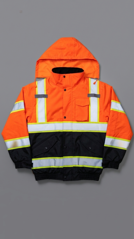 Neon Hi-Vis Reflective Safety Hooded Waterproof Jacket