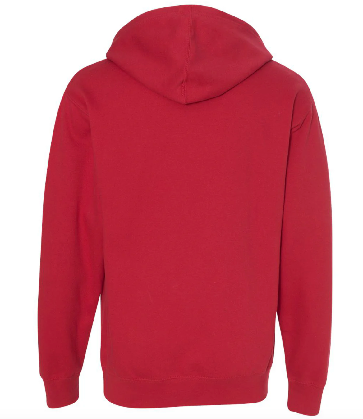 Red hoodie shown from the back on a white background