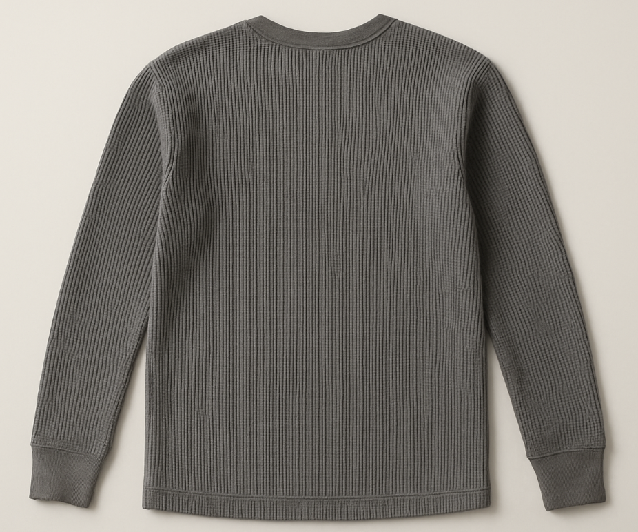 Gray ribbed long-sleeve shirt on a beige background