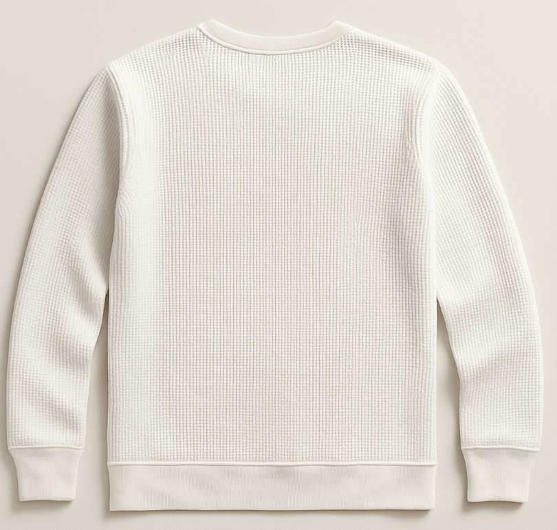 White textured sweatshirt on a light gray background