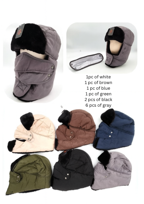 Collection of various colored hats with ear flaps on a white background