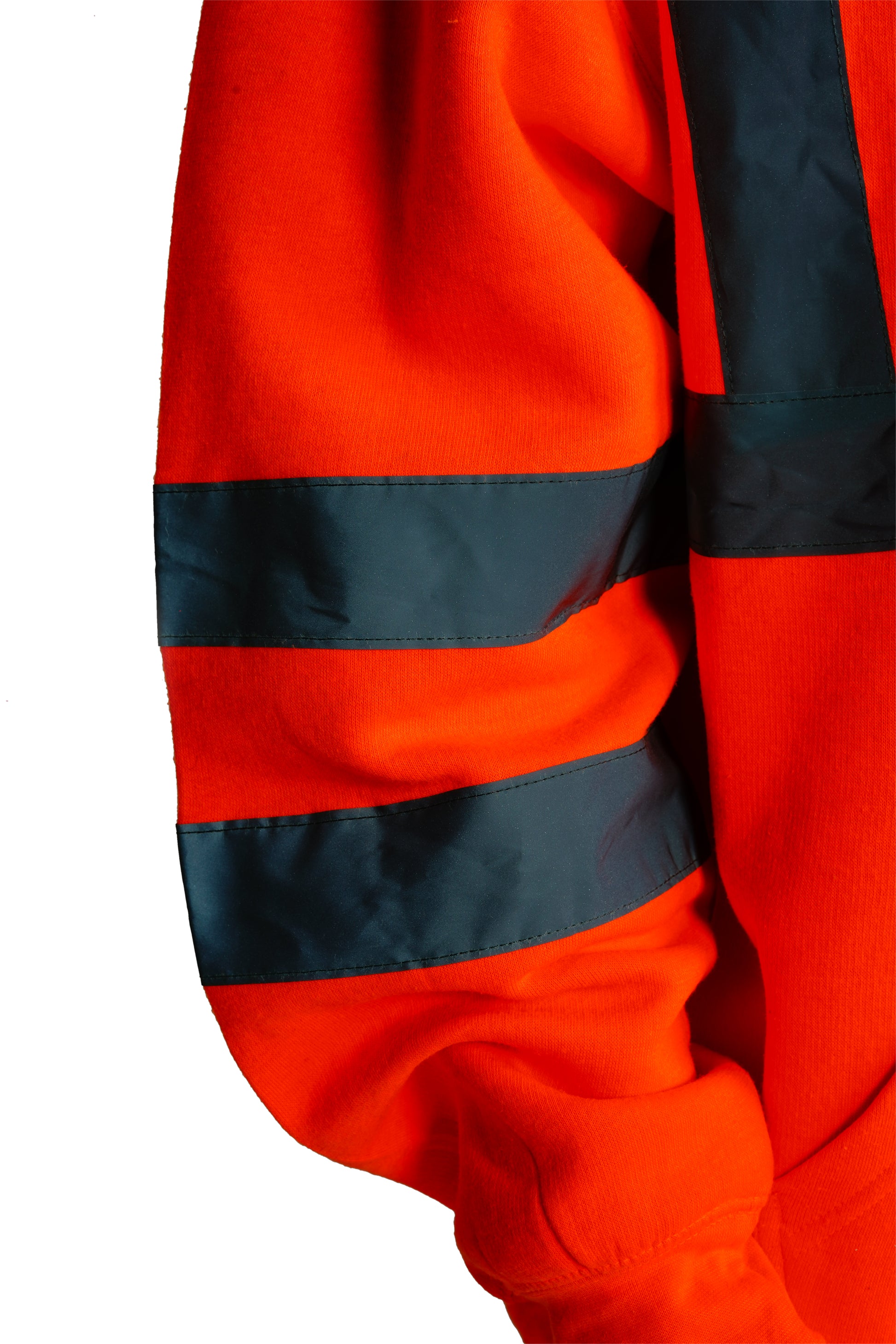 arms shown of the orange hi vis hoodie with reflector tapes
