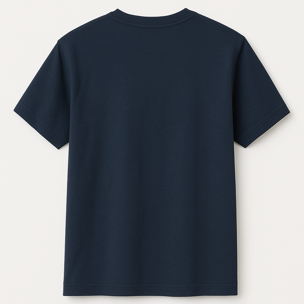 Navy blue t-shirt on a white background