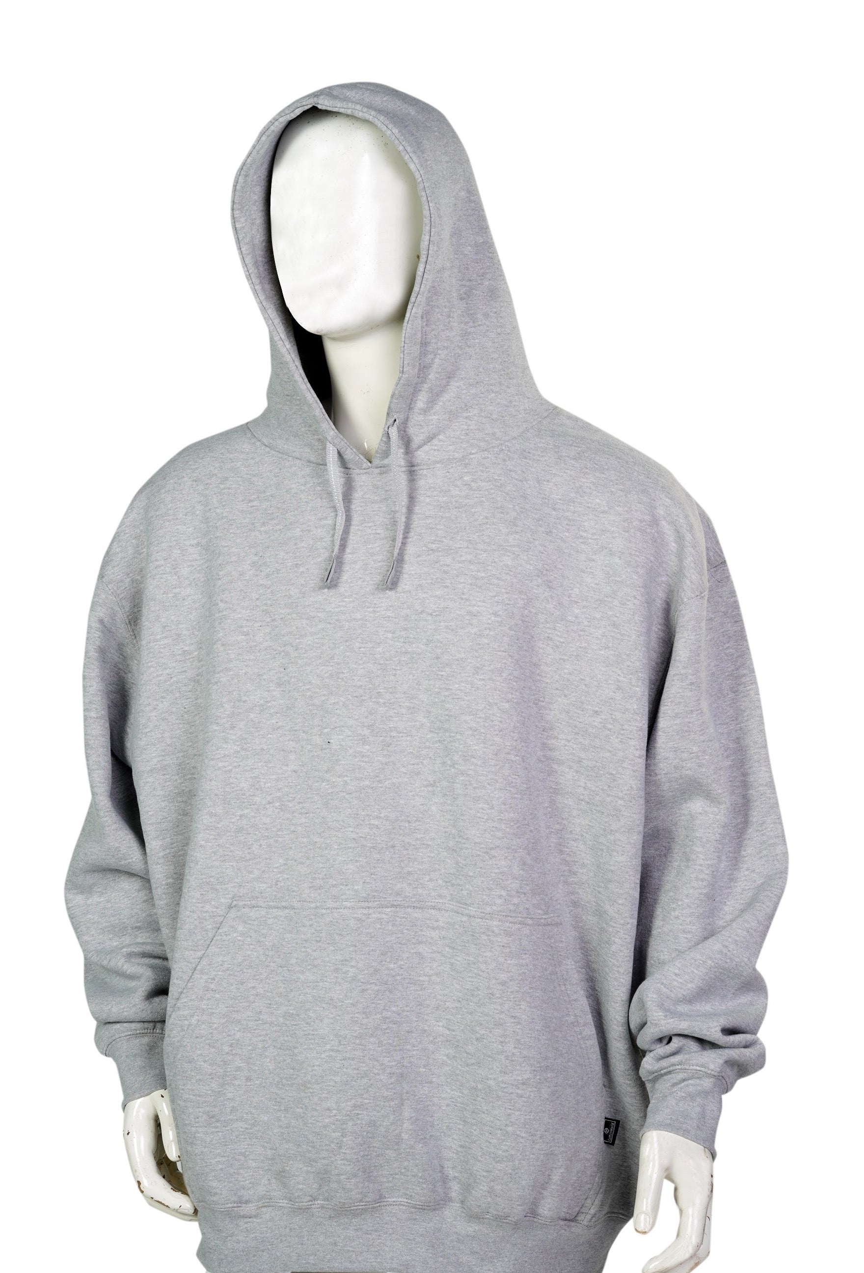Gray hoodie on a mannequin against a white background