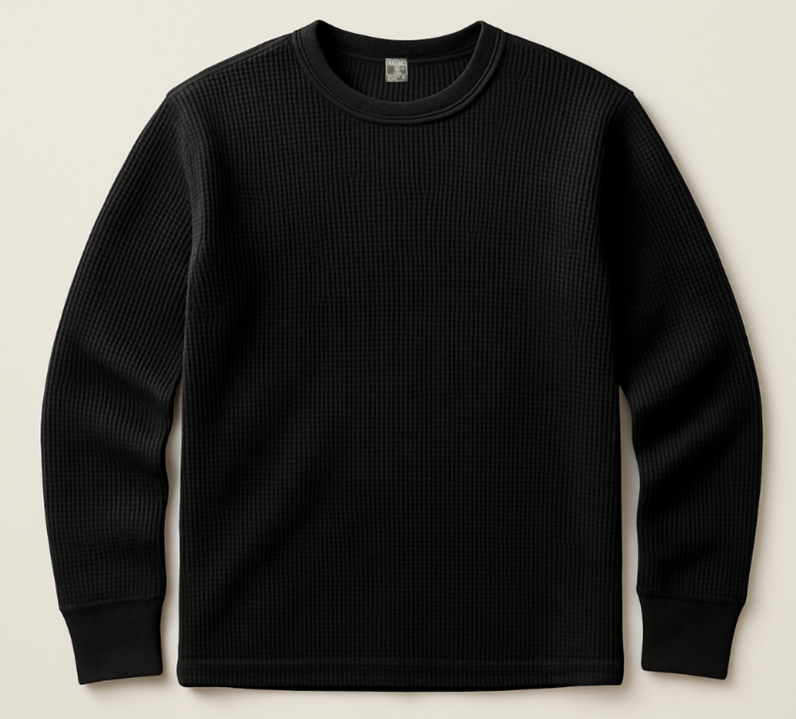 black heavy thermal t-shirt long sleeve front