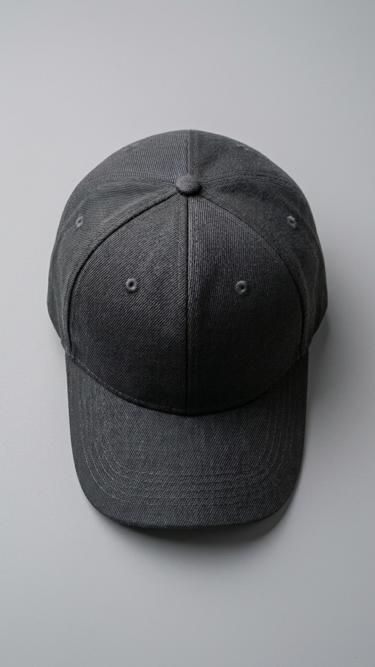 black baseball cap on a light gray background