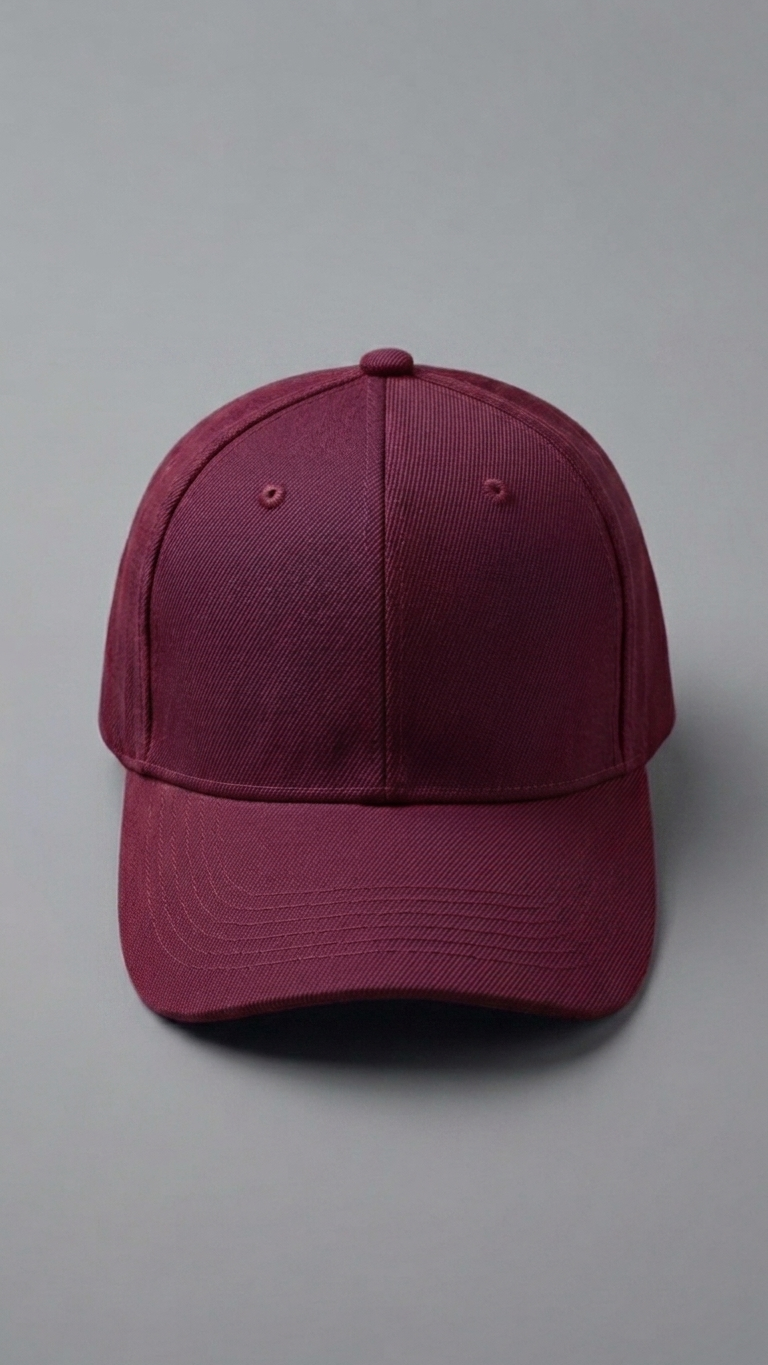 Maroon baseball cap on a gray background