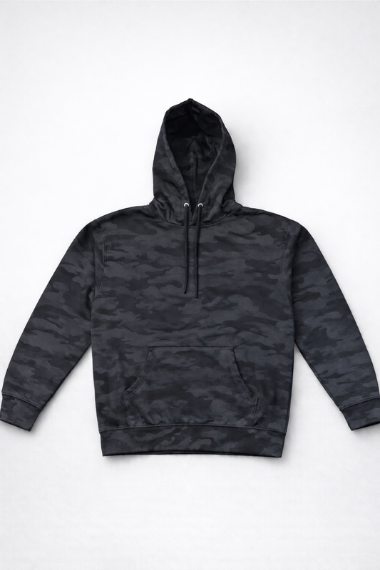 Black camouflage hoodie on a white background