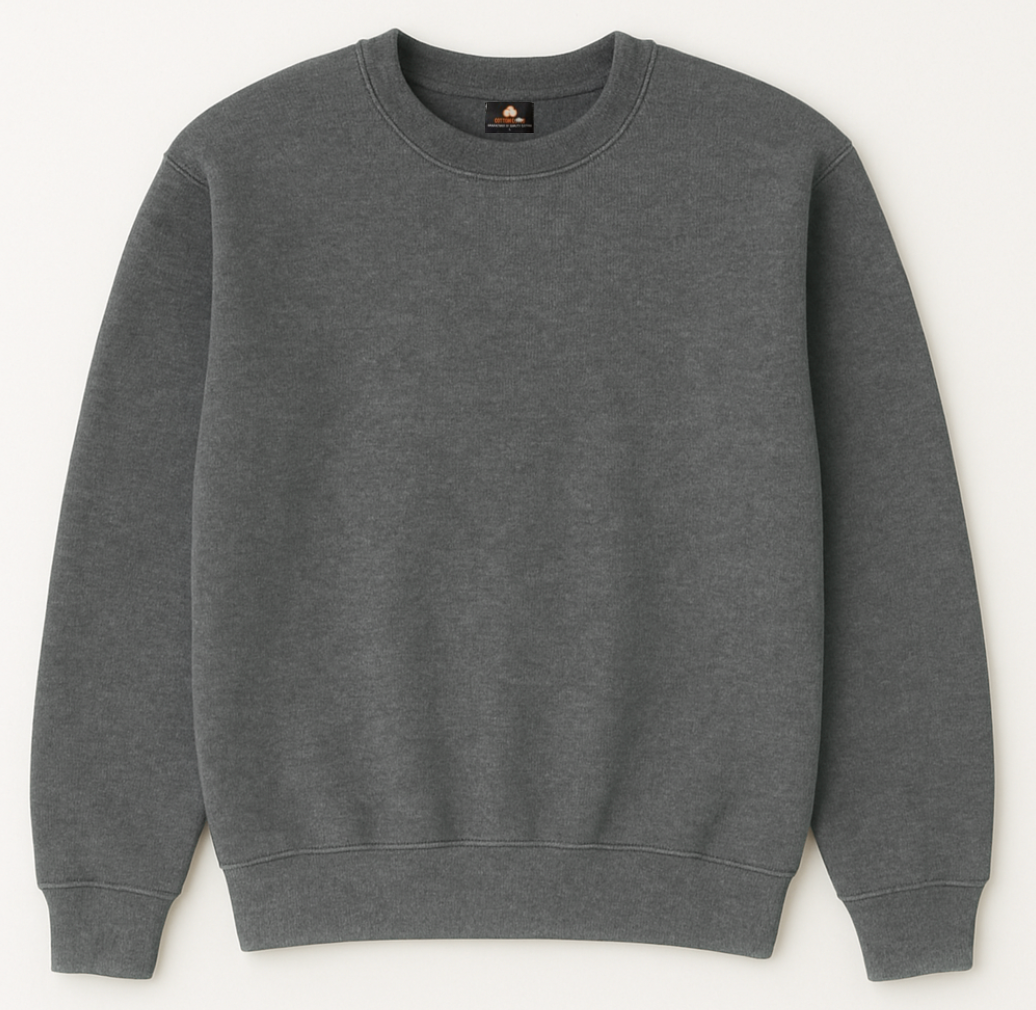 charcoal colored sweatshirt on a white background