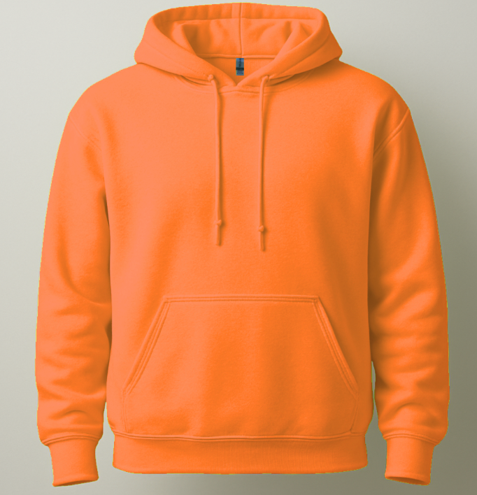 safety Orange hoodie on a light gray background