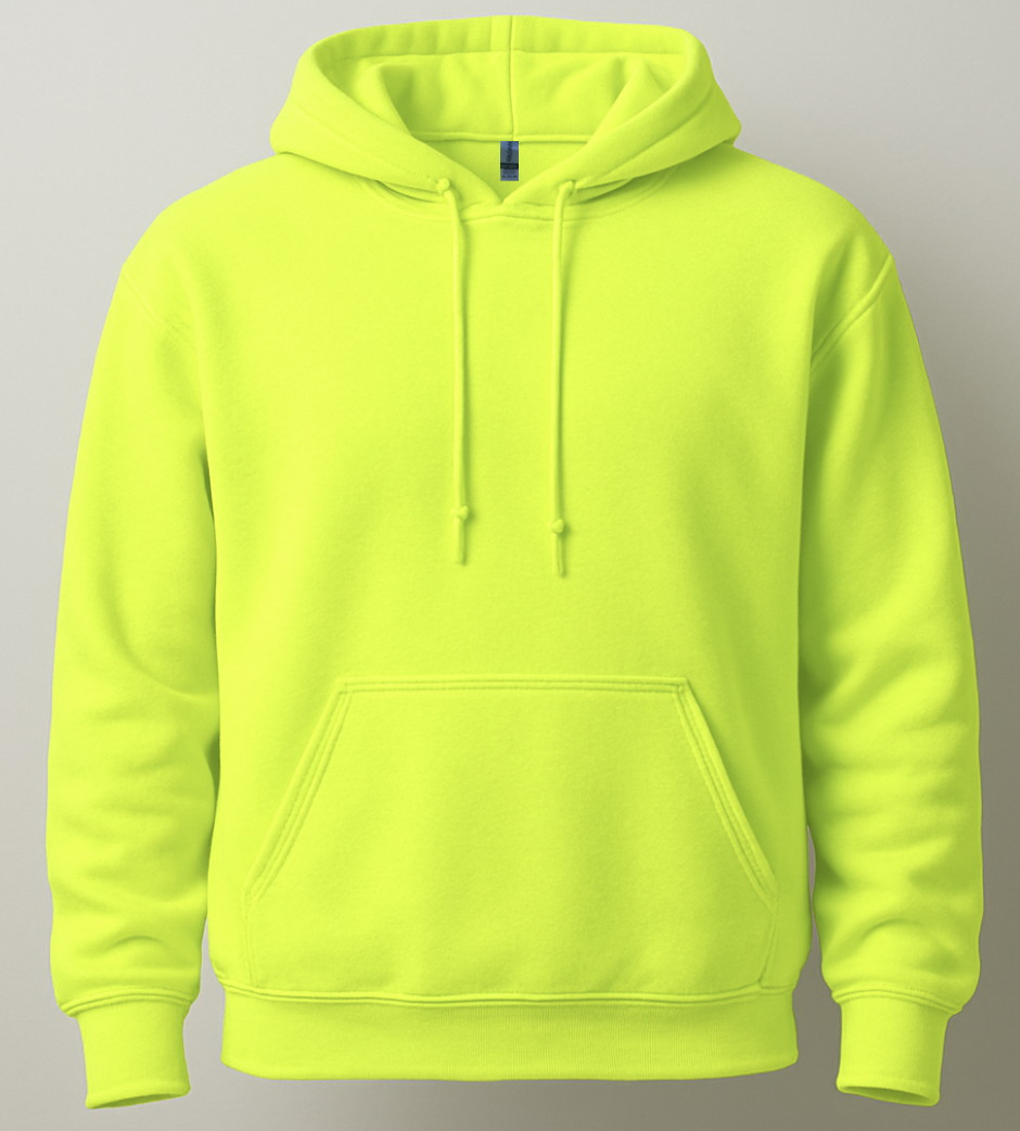 Neon green hoodie on a gray background