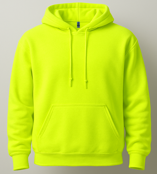 Neon green hoodie on a gray background