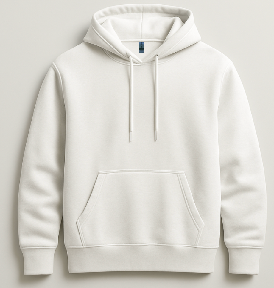 White hoodie on a light gray background