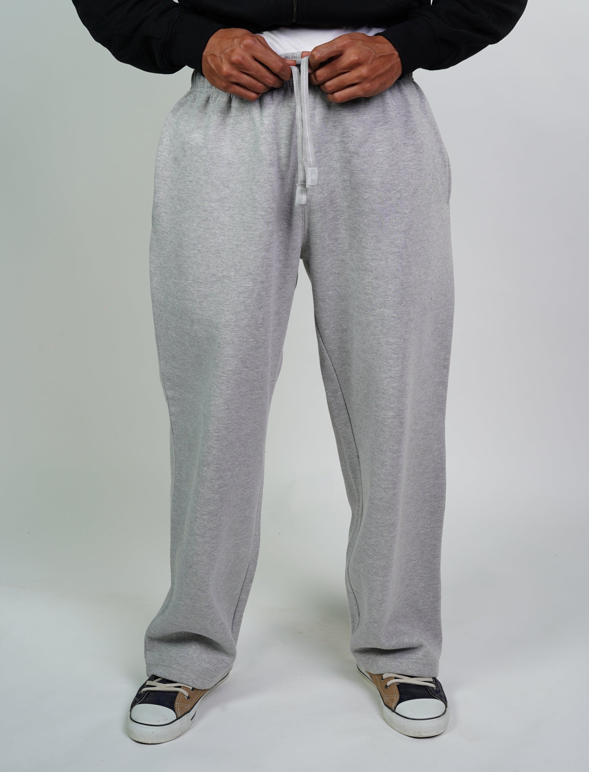 heavy open bottom jogger pants in gray color