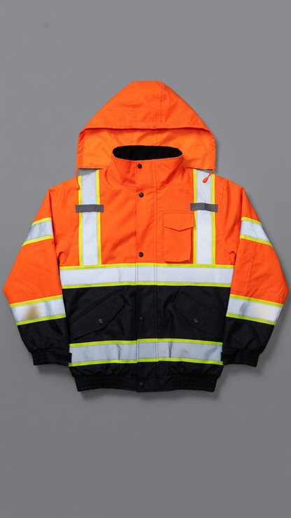 Neon Hi-Vis Reflective Safety Hooded Waterproof Jacket