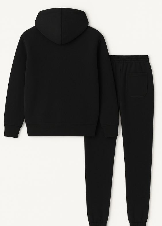 Black hoodie and pants set on a white background