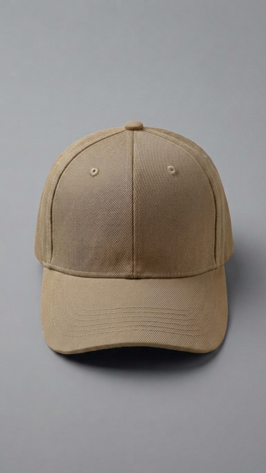 khaki baseball cap on a gray background
