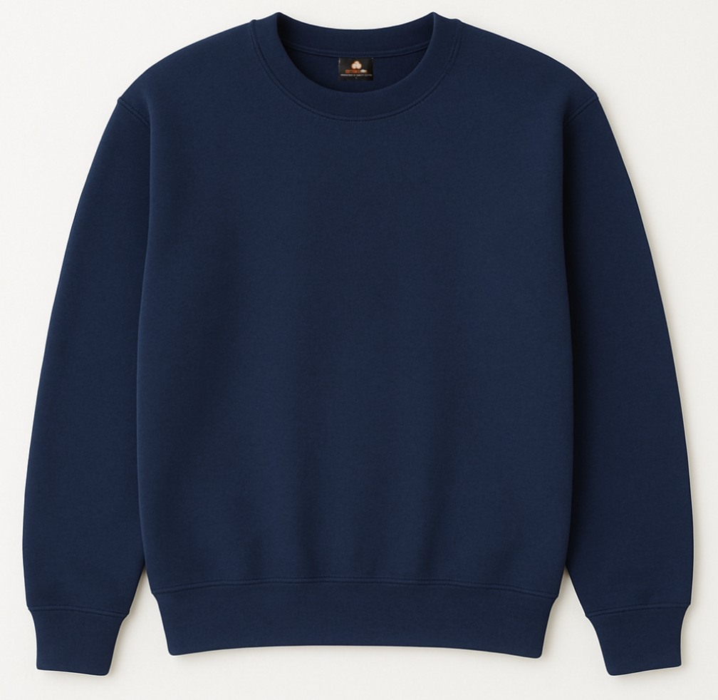 Navy blue sweatshirt on a white background