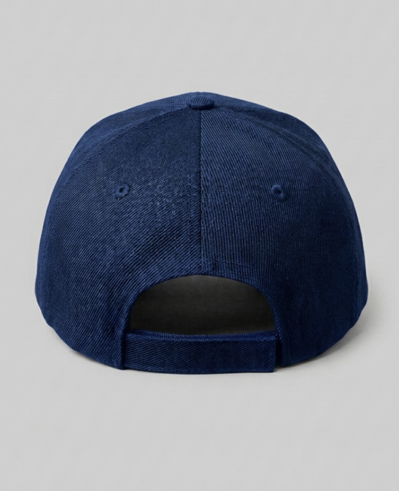 Navy blue baseball cap on a light gray background