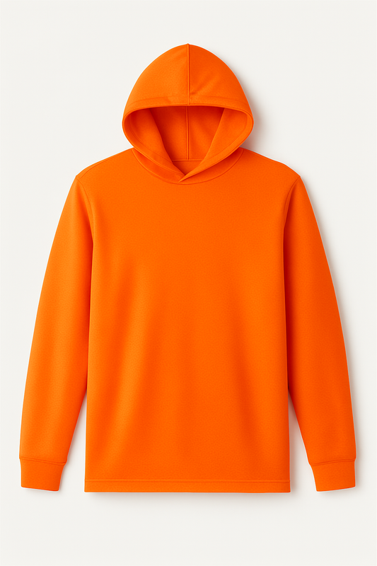 Orange high-vis hoodie on a light gray background