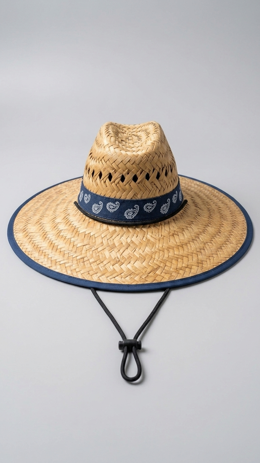 Navy Bandana Straw Cowboy Hat