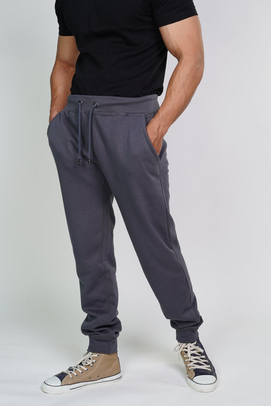 front of dark gray colored jogger pants