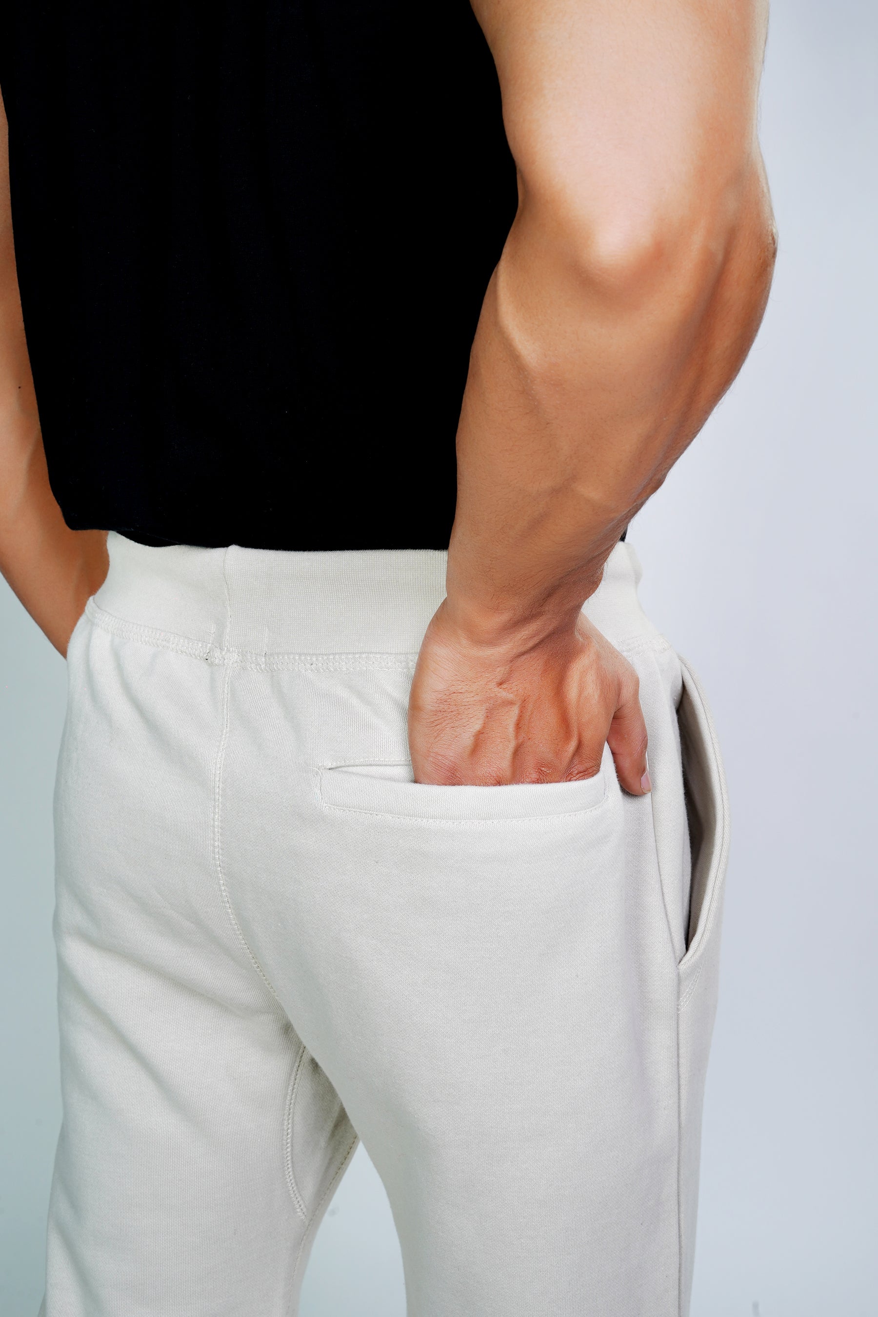 back of beige color jogger pants 