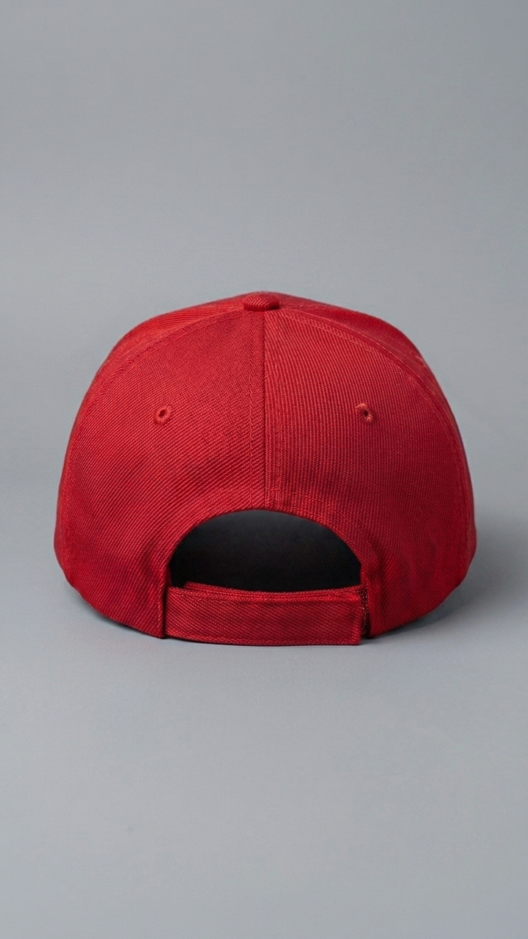 back of Red cap on a gray background