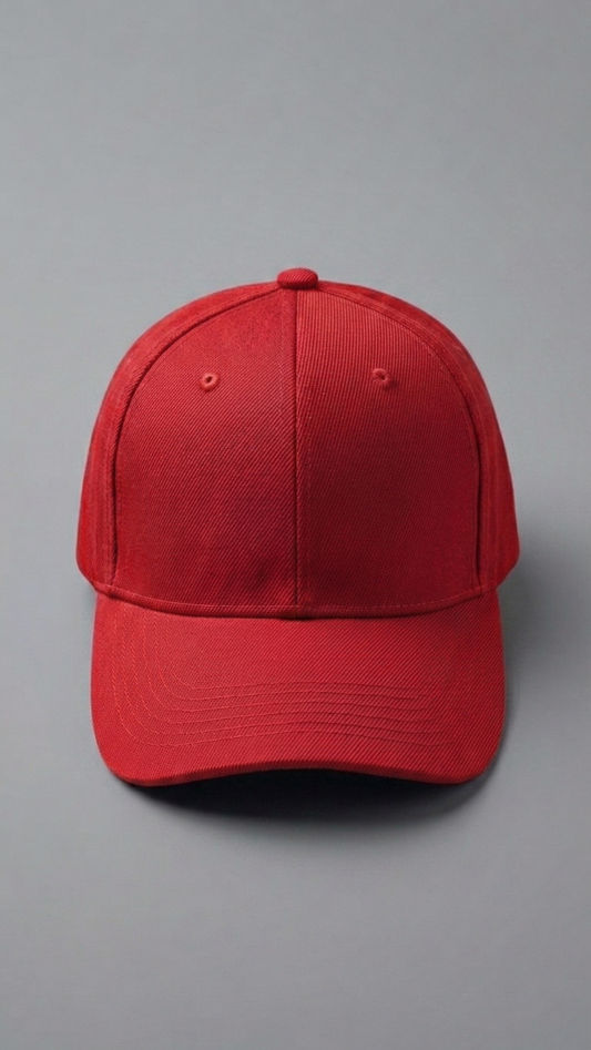 Red baseball cap on a gray background