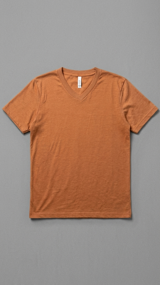 v neck t-shirt on a gray background