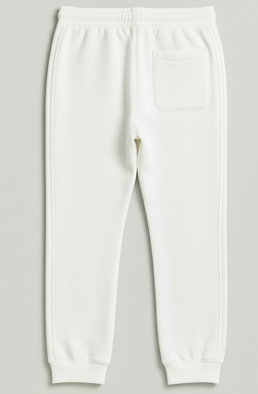 back of White sweatpants on a light gray background