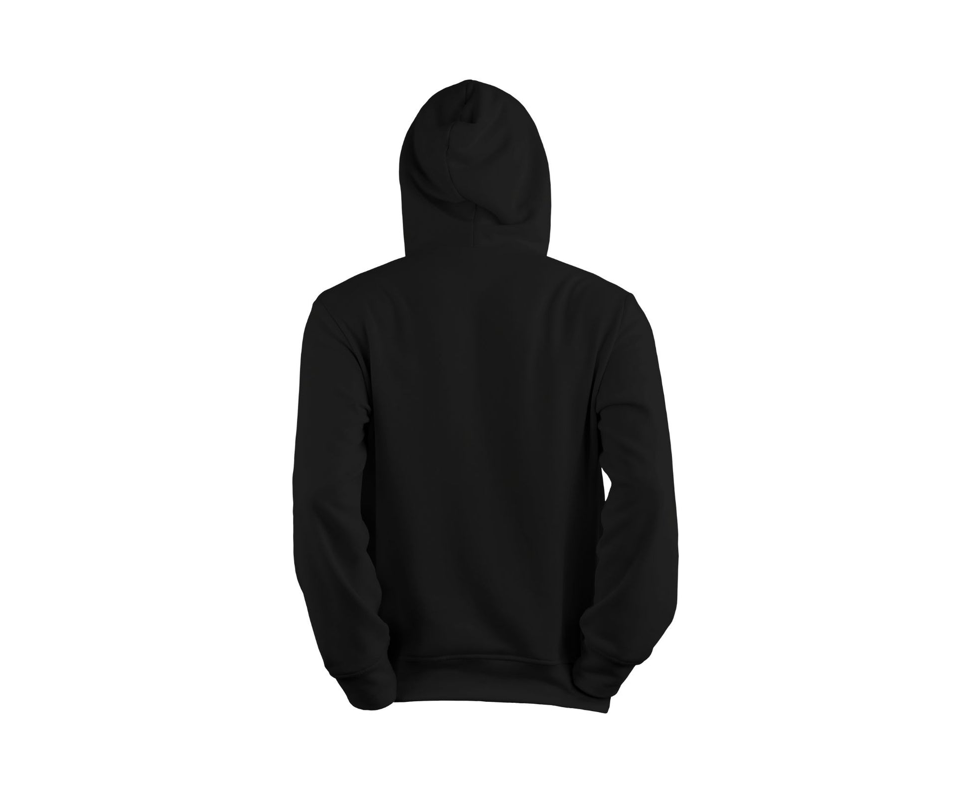 back side of black colored pullover hoodie